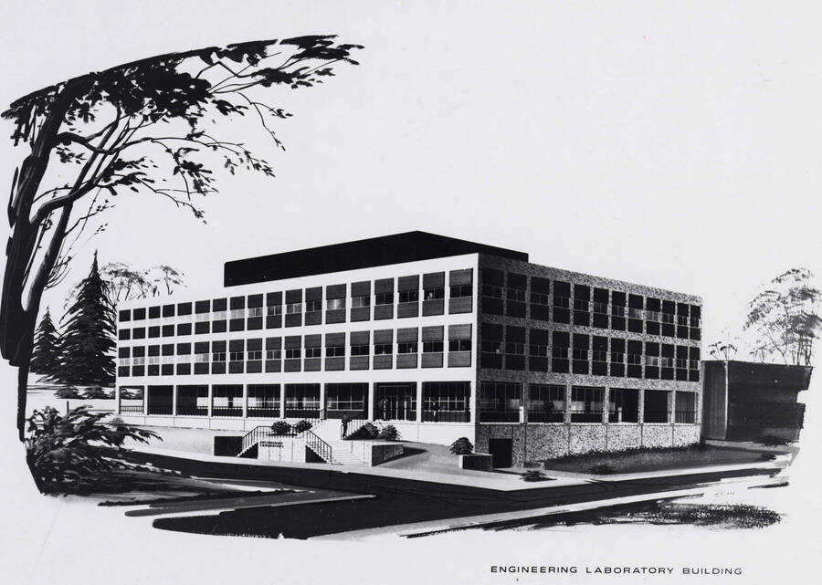 1969 illustration of the Buchanan Engineering Laboratory. Architect's rendering. [PG1_137-10]