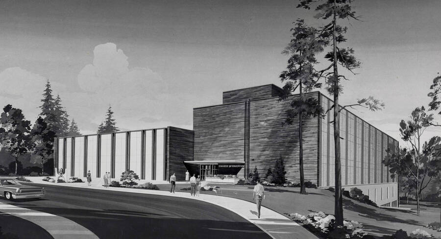1967 illustration of the Education Building. Architect's rendering. Donor: Publications Dept. [PG1_139-08]