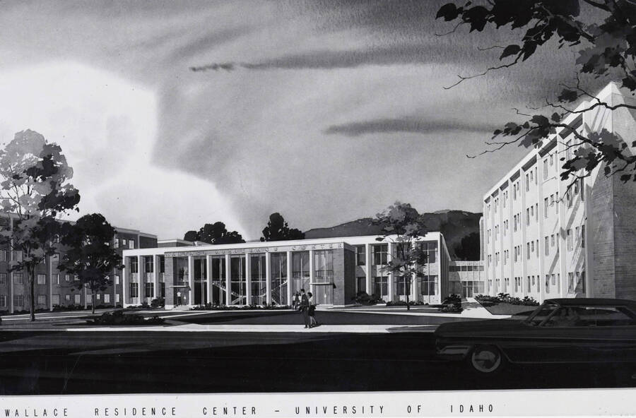 1962 illustration of the Wallace Residence Center. Architect's rendering. Donor: Publications Dept. [PG1_141-01]