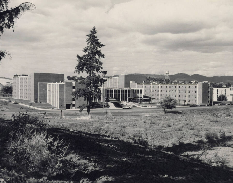 1963 photograph of the Wallace Residence Center. Water tower in the background. [PG1_141-12]