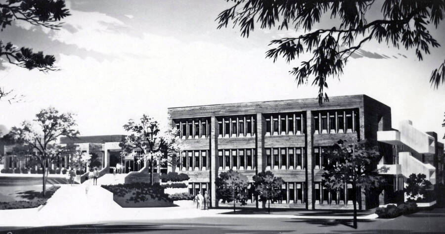 1970 illustration of the Menard Law Building. Architect's rendering. [PG1_162-01]