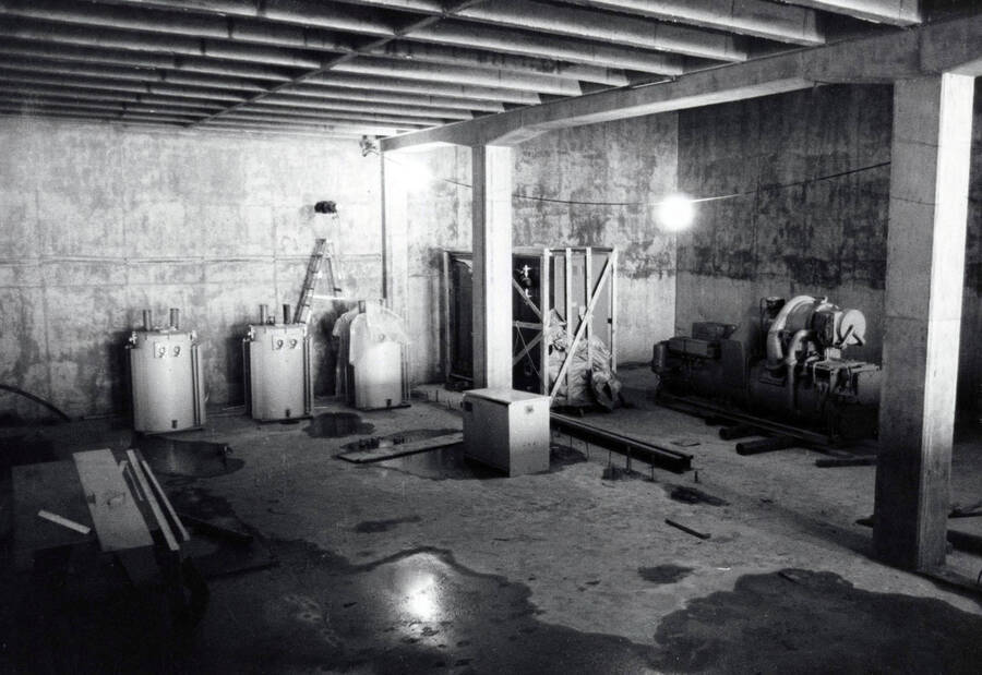 1972 photograph of the Menard Law Building under construction. Boiler room. [PG1_162-18]