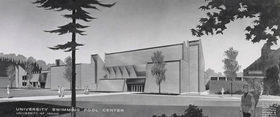 1969 illustration of the Swim Center. Architect's rendering. [PG1_166-01]