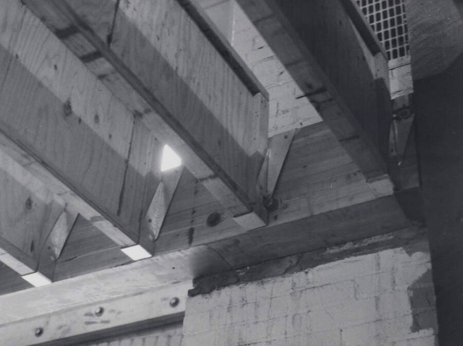 1976 photograph of Art and Architecture South. View of beams for second floor. Donor: Karl Roenke. [PG1_167-26]