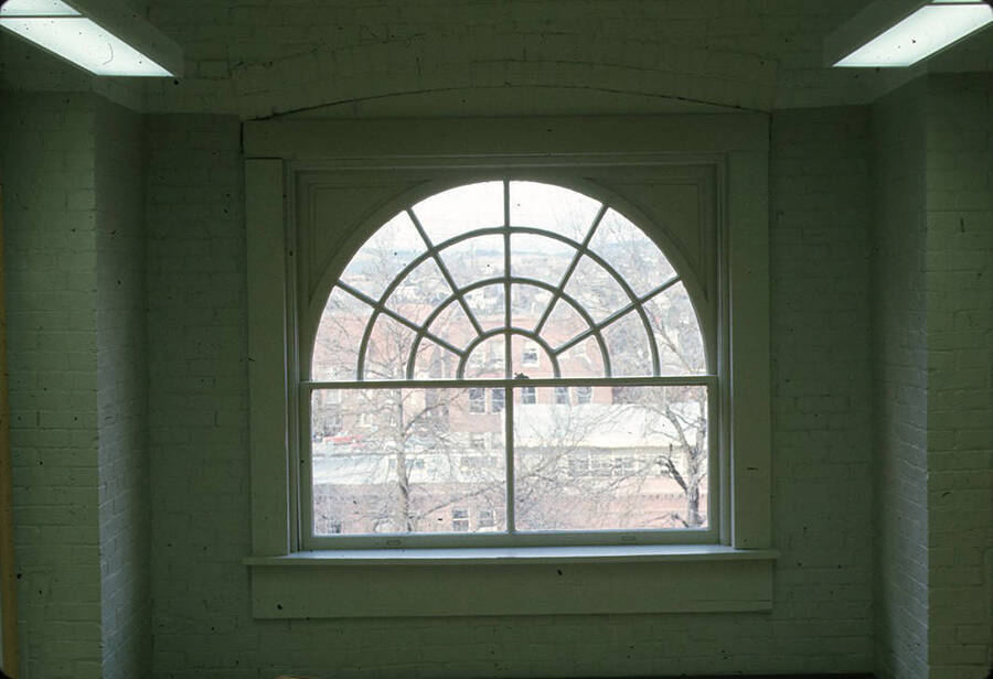 1975 photograph of Art and Architecture South during renovation. Interior windows. Donor: Karl Roenke and Robert Weaver, 1976. [PG1_167-031]