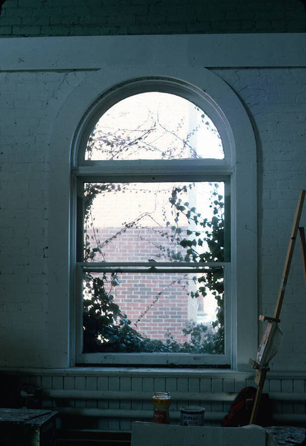 1975 photograph of Art and Architecture South during renovation. Interior windows. Donor: Karl Roenke and Robert Weaver, 1976. [PG1_167-032]