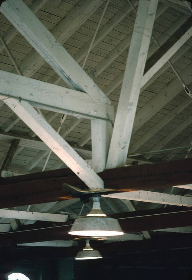 1975 photograph of Art and Architecture South during renovation. Roof and ceiling lights. Donor: Karl Roenke and Robert Weaver, 1976. [PG1_167-037]