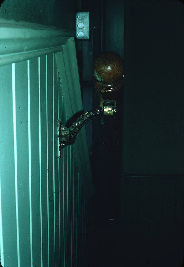 1975 photograph of Art and Architecture South during renovation. Detail of handrail. Donor: Karl Roenke and Robert Weaver, 1976. [PG1_167-062]