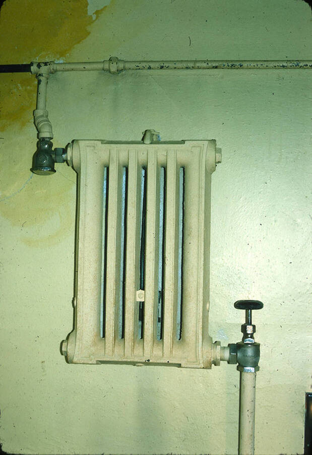 1975 photograph of Art and Architecture South during renovation. Detail of radiator. Donor: Karl Roenke and Robert Weaver, 1976. [PG1_167-071]