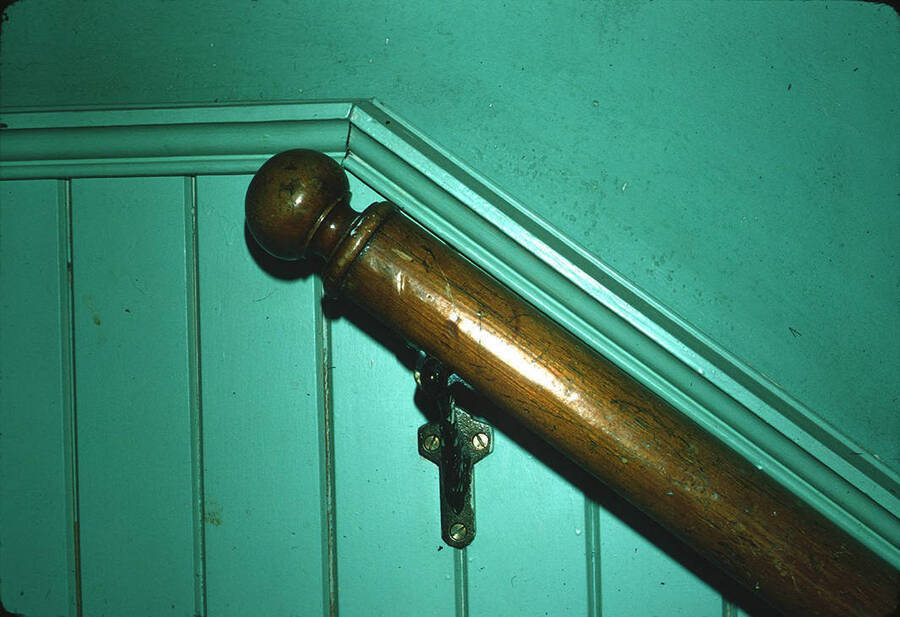 1975 photograph of Art and Architecture South during renovation. Detail of handrail. Donor: Karl Roenke and Robert Weaver, 1976. [PG1_167-073]