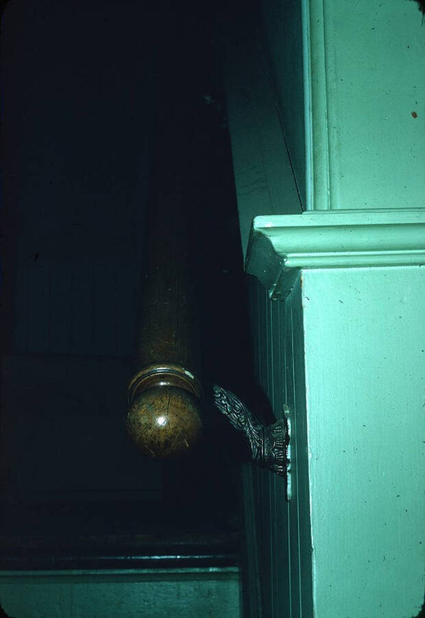 1975 photograph of Art and Architecture South during renovation. Detail of handrail. Donor: Karl Roenke and Robert Weaver, 1976. [PG1_167-077]