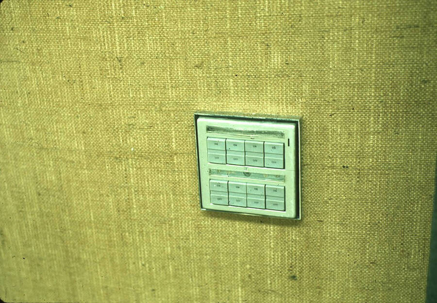 1975 photograph of Art and Architecture South during renovation. Detail of light switch. Donor: Karl Roenke and Robert Weaver, 1976. [PG1_167-084]
