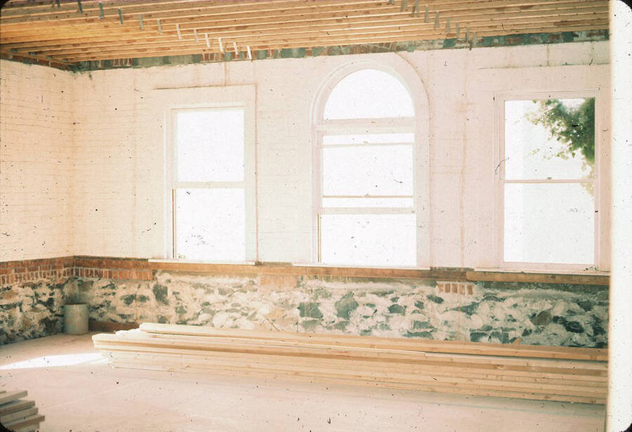 1975 photograph of Art and Architecture South during renovation. Detail of first floor renovation. Donor: Karl Roenke and Robert Weaver, 1976. [PG1_167-097]