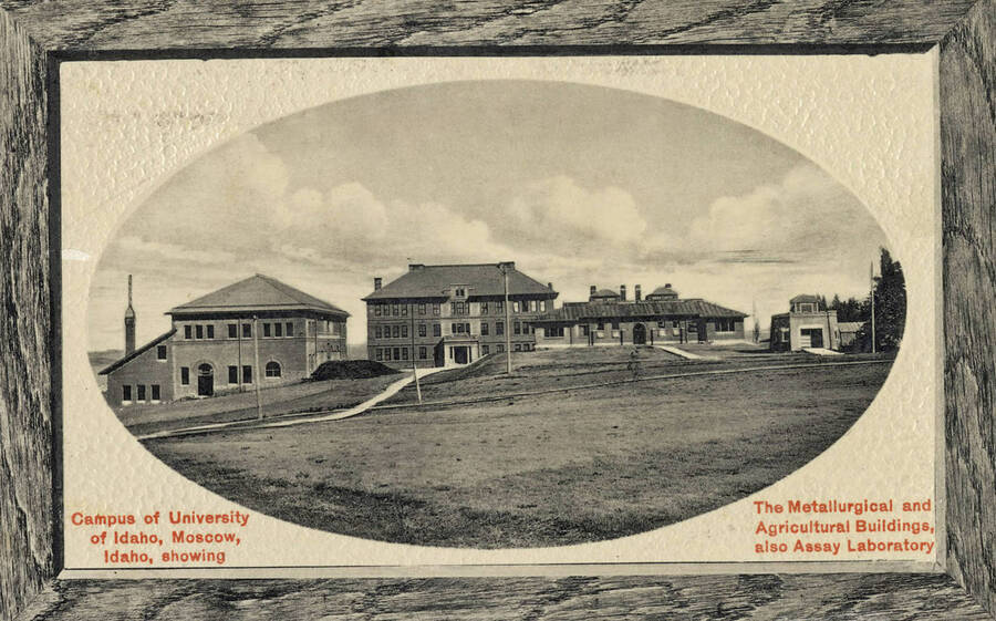 University of Idaho campuses, panoramic view. 'campuses of the University of Idaho, Moscow, showing the Metallurgical and Agricultural Buildings, also Assay Laboratory.' [2-24]