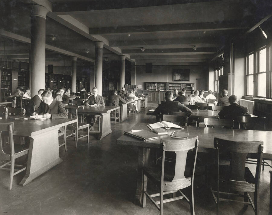 1917 photograph of the Library. Students studying. [PG1_201-02]