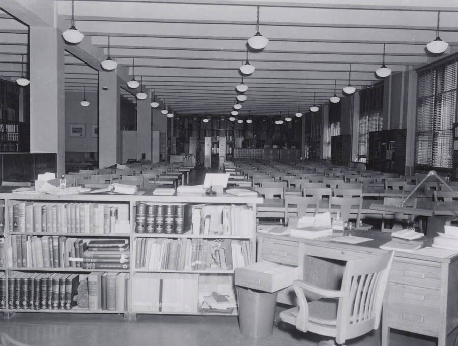 1957 photograph of the Library. View of the main reading room. [PG1_201-20]