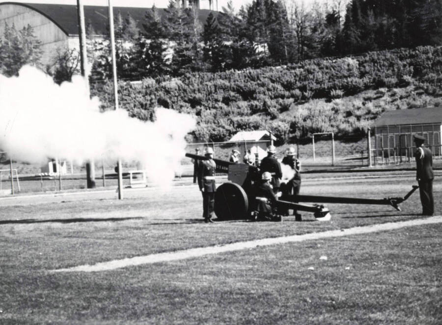 Artillery salute. Military Science. University of Idaho. [208-102]