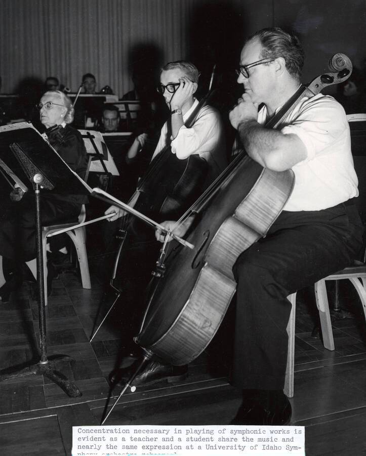 1958 photograph of Music Department. University of Idaho Symphony Orchestra rehearsing. [PG1_222-059]