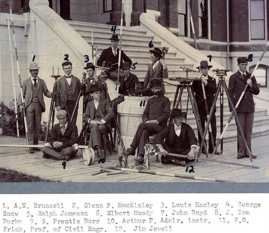 College of Engineering students with surveying equipment. University of Idaho. [224-23]