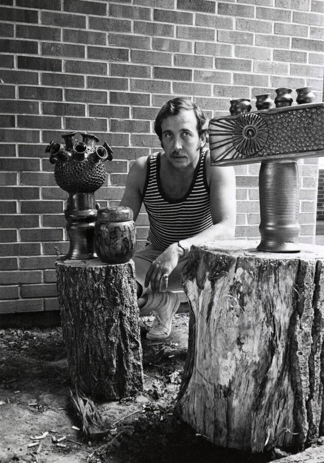 Art and Architecture. University of Idaho. MFA student Lewis G. McCord with ceramics. [241-41]