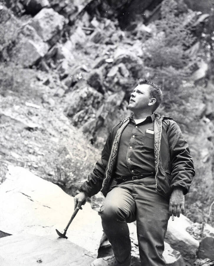 1966 photograph of Geology. Allen Clark during a geology field trip. [PG1_250-12b]