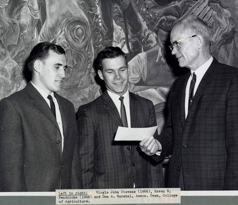 1966 photograph of Gifts. l-r: Virgle John Stevens, Haven B. Hendricks, and Don Marshall. [PG1_400-13]