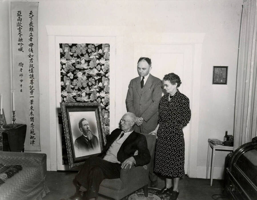 1965 photograph of Gifts. l-r: Mrs. E.T. McConnell, Boyd A. Martin, Ben Bush. [PG1_400-14b]