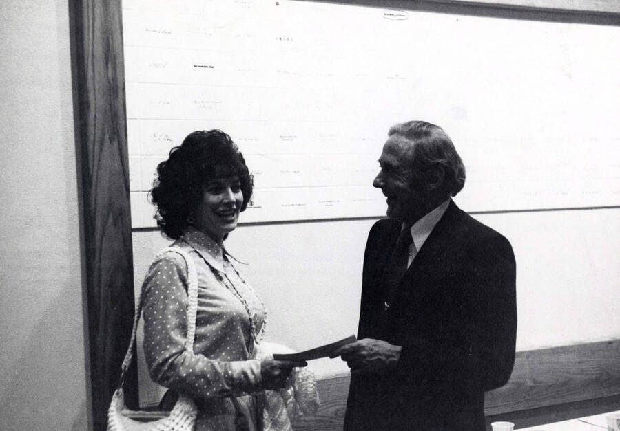 1974 photograph of Gifts. l-r: Jeanette Booker, Ernest W. Hartung. [PG1_400-51]