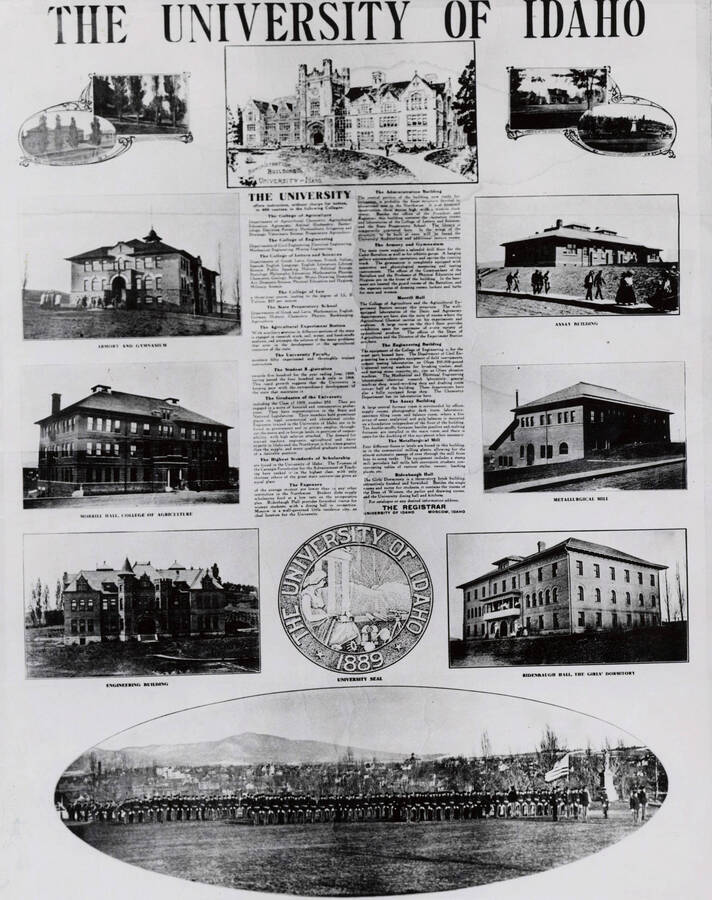 190 photograph of University of Idaho campus. Collage depicting campus buildings. [PG1_005-02]