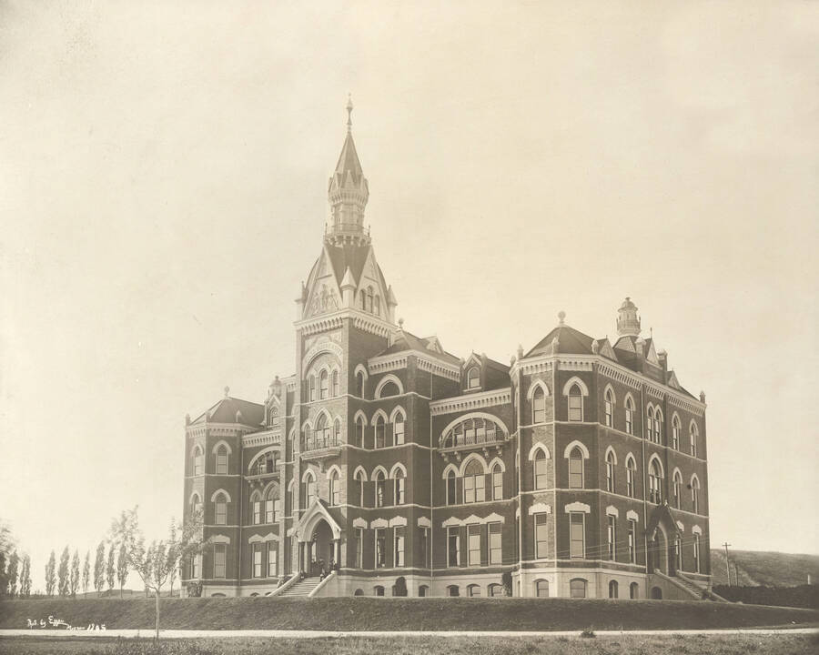 Administration Building, University of Idaho (1892-1906). Cadets on steps [51-33]