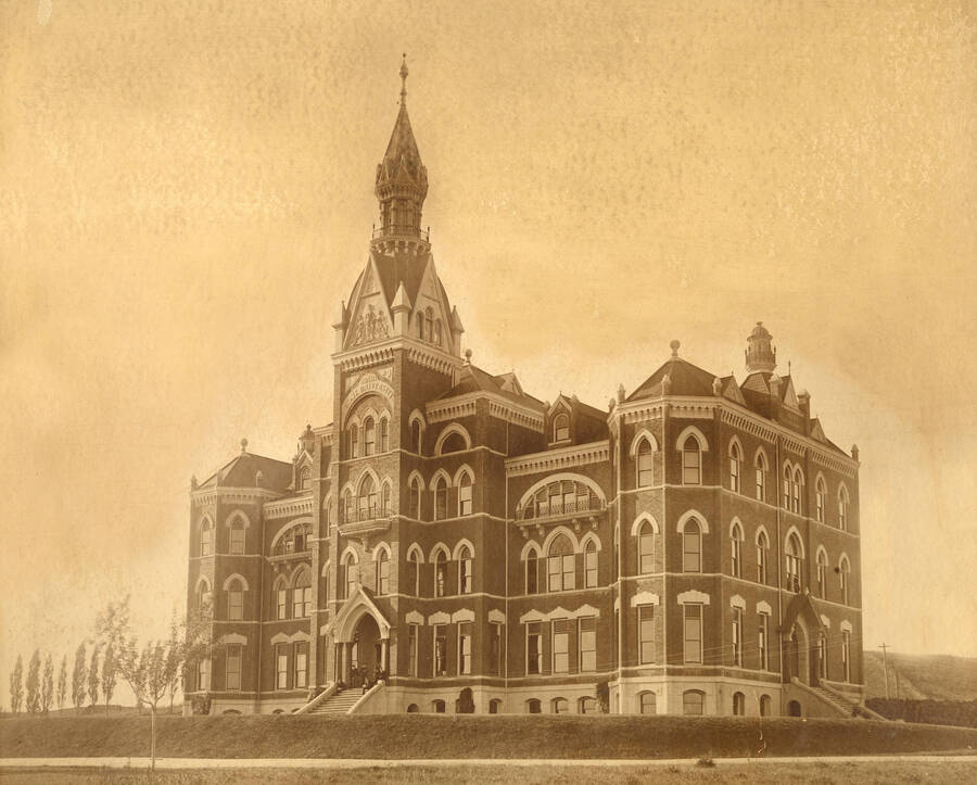 Administration Building, University of Idaho (1892-1906). Cadets on steps [51-33a]