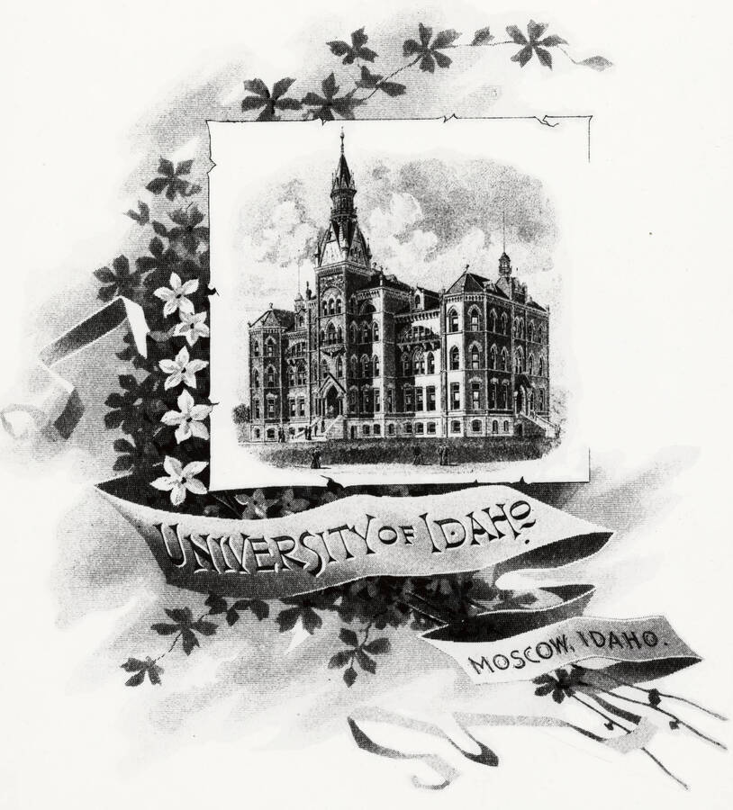 1896 photograph of Administration Building. Photograph of the 1st UI commencement program. [PG1_51-48]