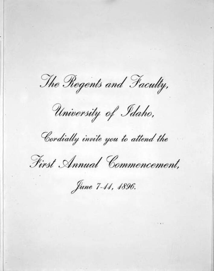 1896 photograph of University of Idaho's first commencement invitation. [PG1_51-48a]