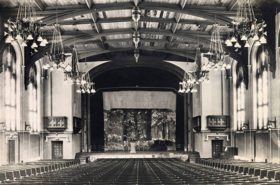 1924 photograph of Administration Building. View of the interior of the Auditorium. [PG1_52-022a]
