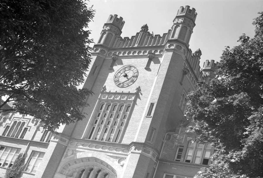 1930 photograph of Administration Building. View of clock tower. [PG1_52-102]