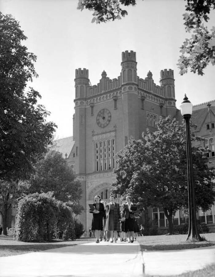 1945 photograph of Administration Building. View of the clock tower. [PG1_52-114]