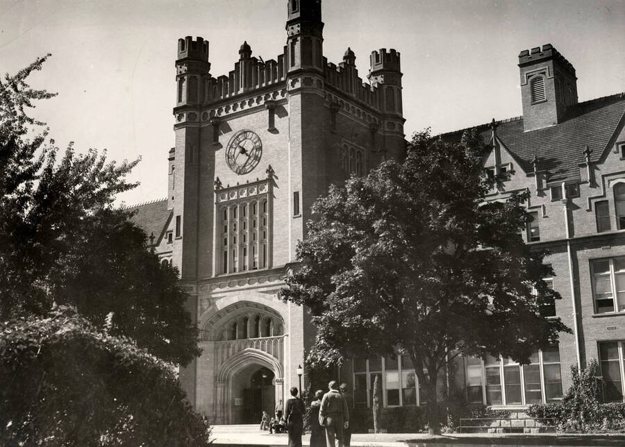 1935 photograph of Administration Building. View of the clock tower. [PG1_52-116]