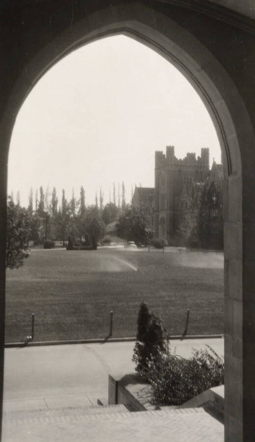 1938 photograph of Administration Building Stough Archives. View from the Science entryway. [PG1_52-148]