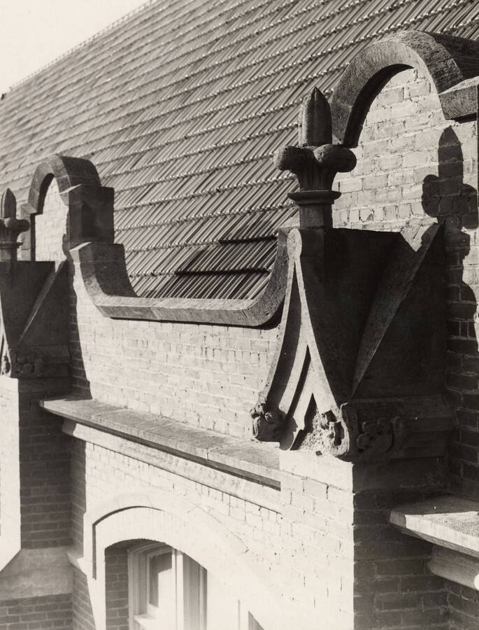 1936 photograph of Administration Building. View of roofline detail. [PG1_52-071]