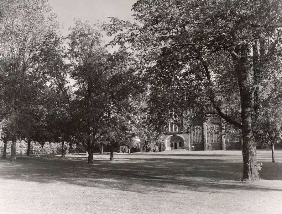 1936 photograph of Administration Building. View of the lawns. [PG1_52-079]