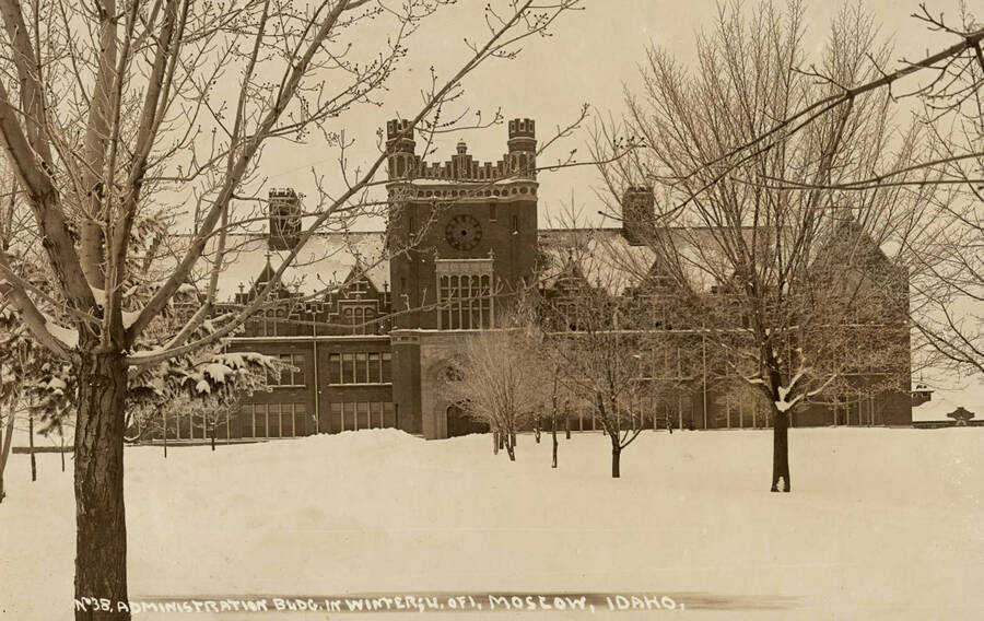 1914 photograph of Administration Building. View of Administration in the winter. [PG1_52-009]