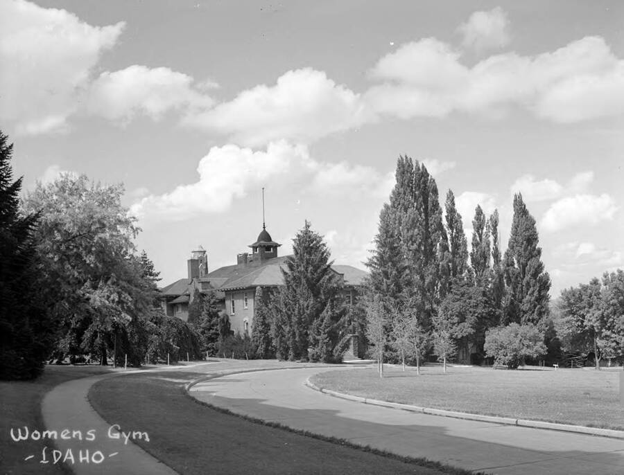 1947 photograph of Gymnasium. View of the drive.[PG1_54-12]