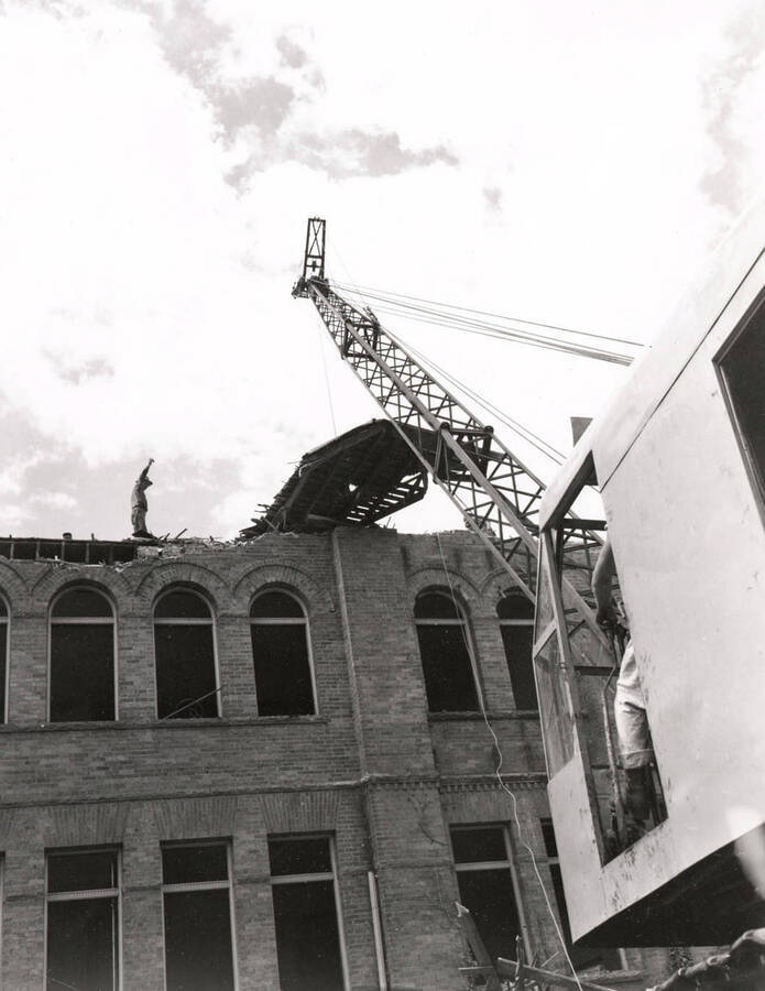 1951 photograph of Engineering Building. View of demolition. Donor: Publications Dept. [PG1_56-17b]