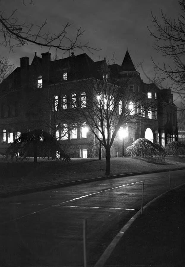 1920 photograph of Engineering Building. View at night. [PG1_56-27]