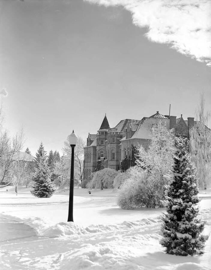 1945 photograph of Engineering Building. View of winter scene. [PG1_56-32]
