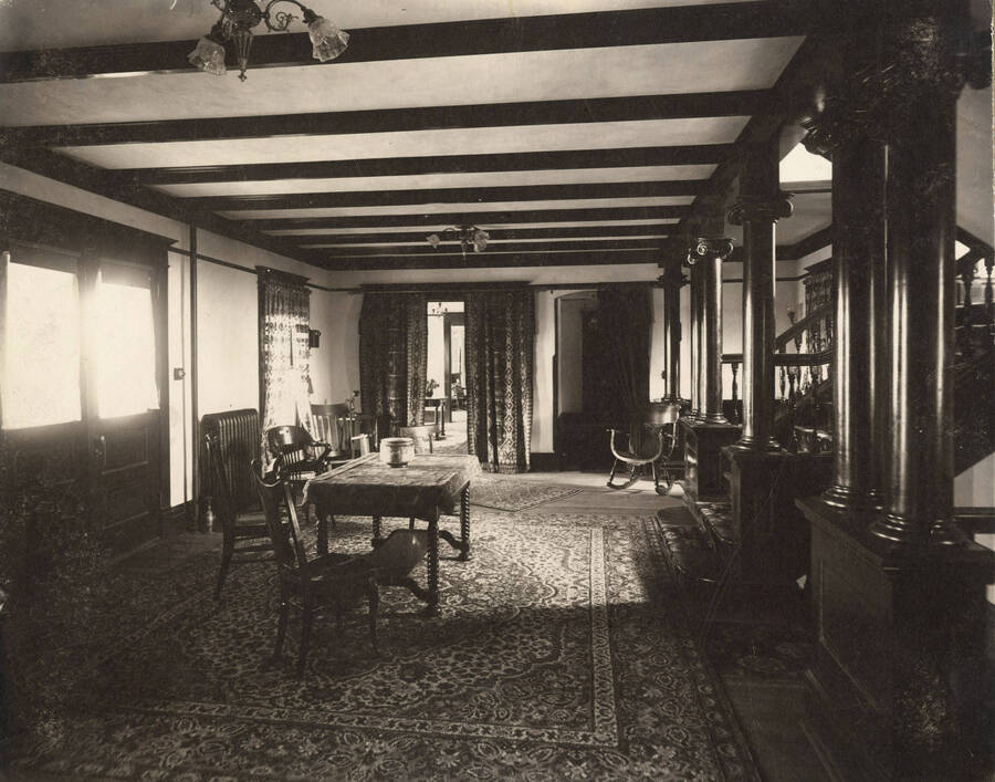 1908 photograph of Ridenbaugh Hall. View of the entrance hall. [PG1_58-07]