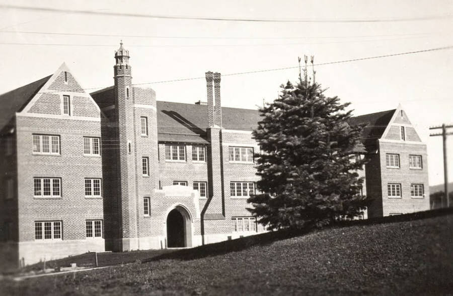 1923 photograph of Forney Hall. View of the nearly completed construction. [PG1_60-08]