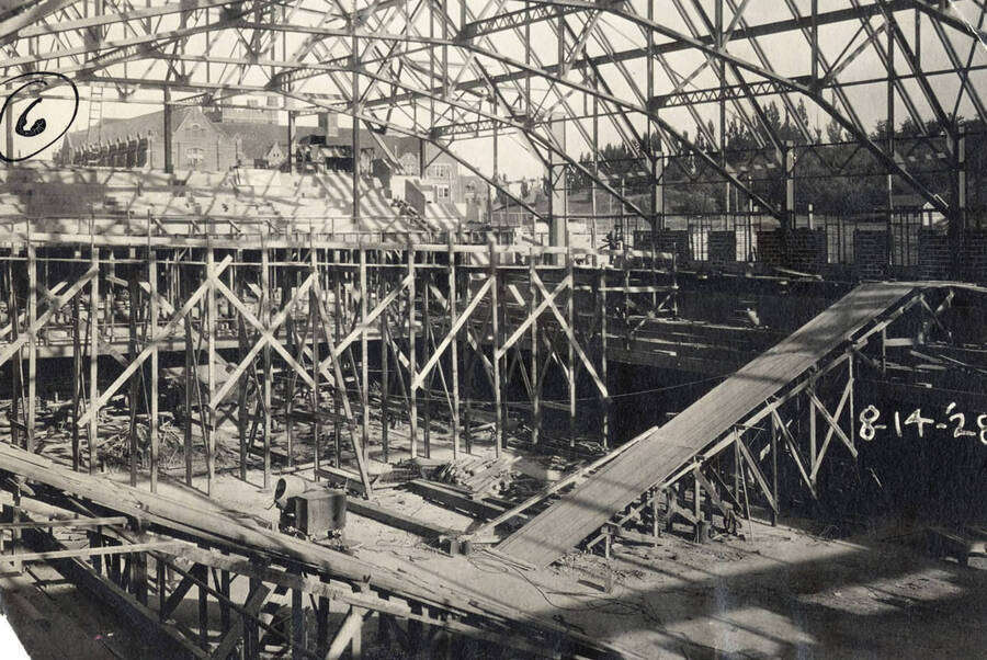 1928-08-14 photograph of Memorial Gymnasium. View of construction. [PG1_61-26c]