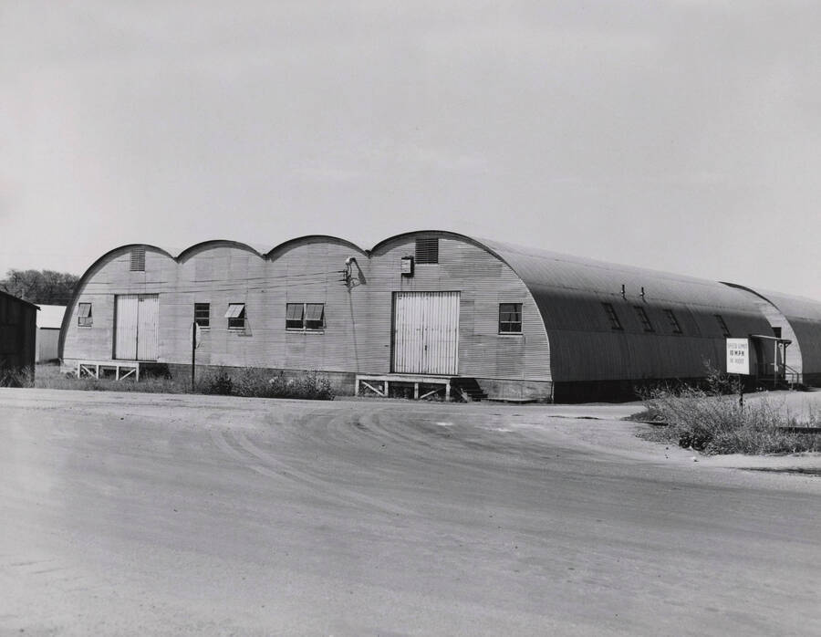 1947 photograph of Pine Hall cafeteria. Building constructed from Quonset huts. [PG1_64-02]