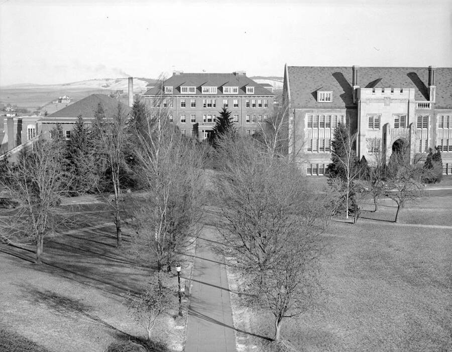1940 photograph of Morrill Hall. View from top of Administration Building. [PG1_66-19]